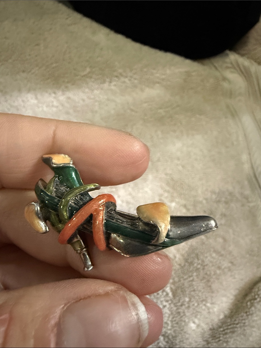 Kenneth Jay Lane Green and Orange Enamel Nautical Knot Brooch